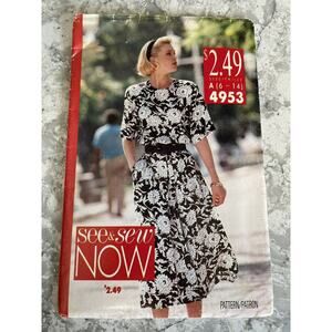 SEE & SEW NOW Women's pattern size A (6-14) # 4953 dress pattern, cut